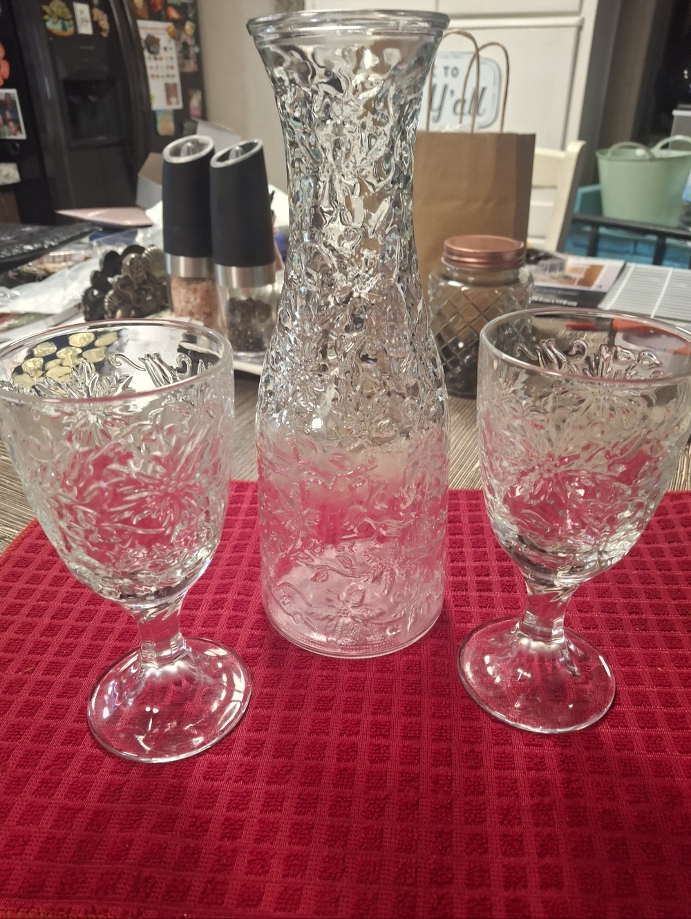 PRINCESS HOUSE Embossed Glass Carafe and Goblet Set - Clear